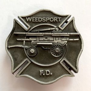 vtg WEEDSPORT (NY) Fire Department Belt Buckle Pewter USA 🇺🇸 Vintage 1978